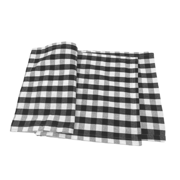 Cynthia Rowley Black and Gray Buffalo Checked Table Runner 21 x 86 - Picture 3 of 6